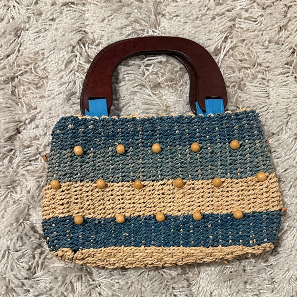 Handbags - Blue and Tan Woven Bag